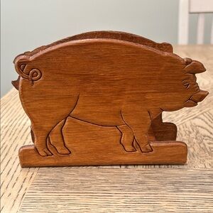 Vintage Wooden Pig Napkin Holder
